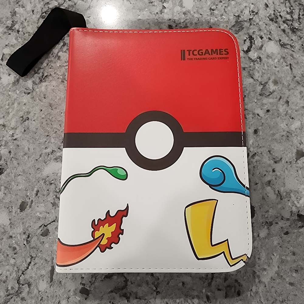 TCGames Red and White Trading Card Holder with 160 Assorted Pokemon Cards